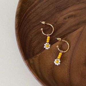 18K Gold Plated Hoops Japanese Seed Beads Daisy Drop Earrings